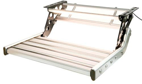 Just-V Treppe für Wohnmobile, einhändig ausziehbar, zusammenklappbar, zusammenklappbar, stabile Leiter mit rutschfesten Gummifüßen und leuchtendem Klebeband, hält bis zu 204 kg