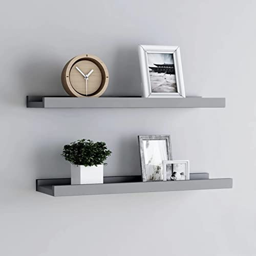 TANZEM Bilderleisten 2 STK. Grau 60x9x3 cm MDF, Regalbrett, Wall Shelf, Wandregal, Wand Schweberegal, Brett Regal, Bücherregale, Floating Shelf