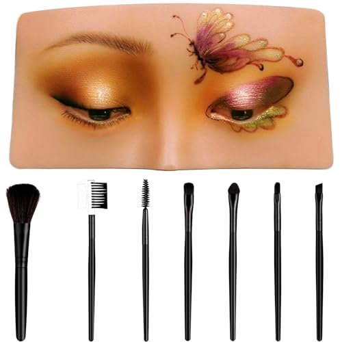 Masque d'exercices de maquillage: maquillage de table facial avec 7 ensembles de pinceaux de maquillage, mannequin en silicone réutilisable 5D réaliste pour pratiquer la peinture du visage pour les
