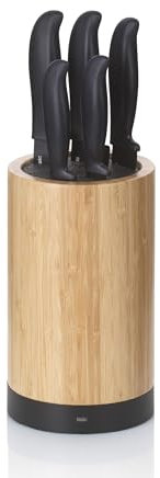 kela Ceppo portacoltelli con set di coltelli ACIDA, 5 coltelli, legno di bambù Portacoltelli con inserto in setole, Ø 13 cm, nero