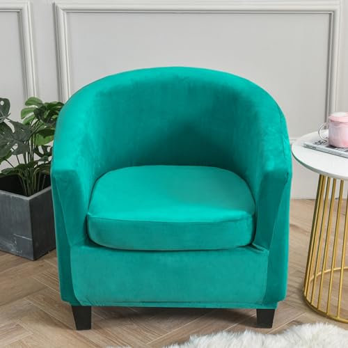 Surwin Sesselbezug Sesselschoner mit Elastisch Stretch Husse, Einfarbig Samt Sesselüberwurf Universal Chair Schonbezug Sofabezug für Clubsessel Lounge- & Cocktailsessel (Pfauengrün)