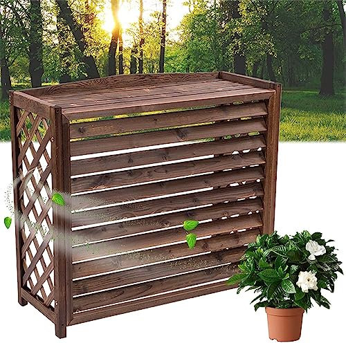 Pantalla De Cerca De Aire Acondicionado De Madera Maciza, Cubierta De Aire Acondicionado For Exteriores, Exhibición De Soporte De Flores For Patio, Diseño De Contraventana/almacenamiento De Plantas En