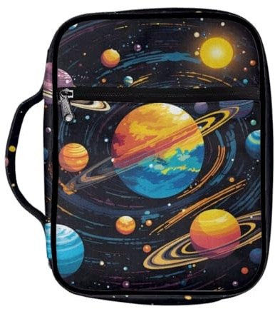 Coldinair Custodia per libri con pianeti dello spazio esterno, per ragazzi e bambini, con cerniera, portatile, con manico resistente