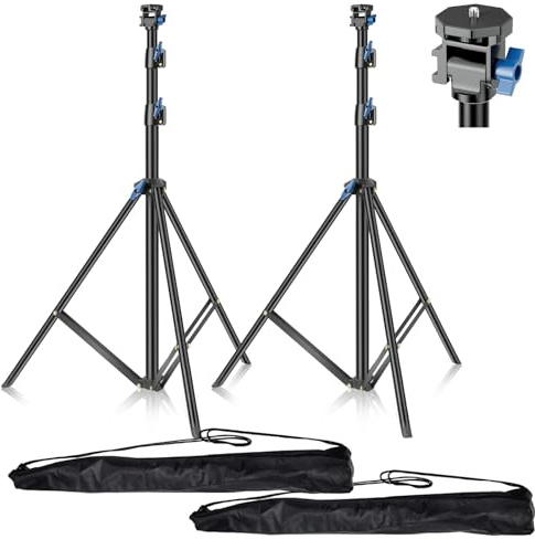 EMART Lichtstativ 200cm, Leichte Stativständer mit 1/4 Schwenkkopf, 180 Grad Schwenkbares Lampenstativ für Ringlichter, Kameras und Anderes Equipment(Schwarz, 2 Stück)