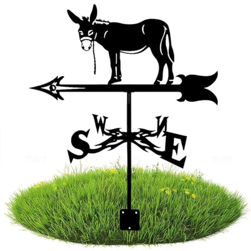 HAILM Wetterfahnen,Wetterhahn Für Garten,Windrichtungsanzeige Für Gartendekoration, Wetterfahne Aus Metall Für Dach, Outdoor, Windfahne Garten Hofdekoration (Kleiner Esel)