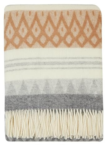 Cozy Blankets - New Zealand Virgin Wool Throw Blanket, Indoor and Outdoor Blankets and Throws, Soft Blanket with Fringes and Pattern
