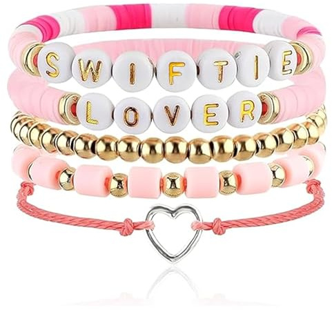 lafomukea Girl Bracelets Set, Lover Bracelet, TS Themed Pink Friendship Bracelets Set, Beads Bracelets for Fans Gifts
