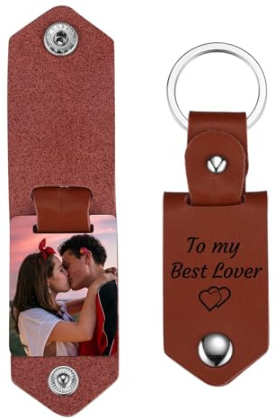 MMXX Porte-clés en Cuir Personnalisé pour Homme Papa Mari Petit Ami Porte-clés Personnalisé avec Photo Texte Nom Cadeaux de Fête des Pères (B1: Marron)