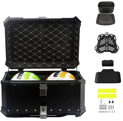 Motorradkoffer Helmkoffer Motorrad Top Case Universal 28L 36L 45L 55L 65L 80L 100L Koffer Für Roller, Wasserdicht Rollerkoffer Motorrad-Heckkasten Mit Rückenlehne(Schwarz,65L)