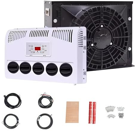 Aire Acondicionado de 12V para Cabina de Camión - Unidad de Estacionamiento Dividido Sin Consumo de Combustible para Autocaravana, Autobús, Caravana (Black)