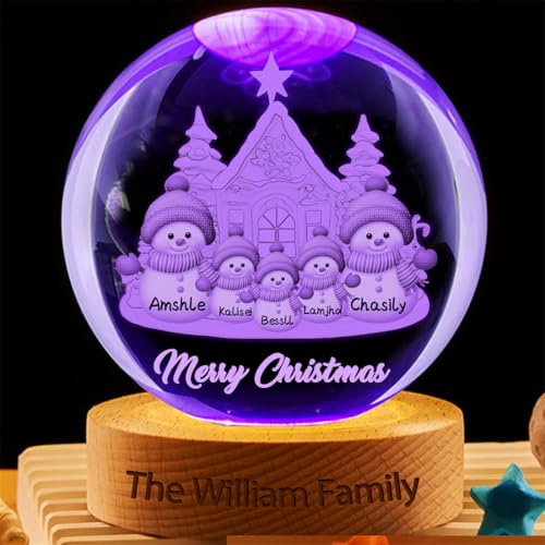 Bola de cristal de muñeco de nieve personalizada con luz LED, nombres de familia personalizados, bola de cristal de nieve para decoración del hogar, para niños, abuela, mamá, abuelo (estilo 3-B)
