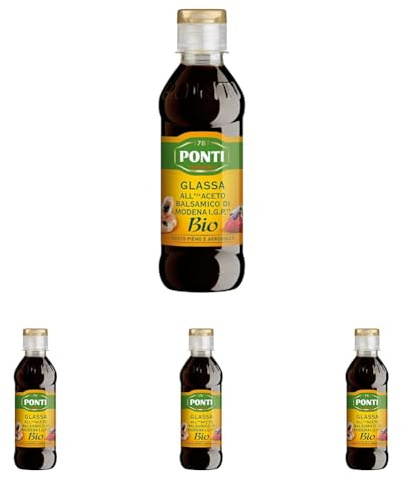 Ponti, Glassa Biologica all'Aceto Balsamico di Modena I.G.P., Ideale per Insaporare Piatti a Base di Carne, Pesce e Verdure, Ottima per Decorare Dolci, Gusto Pieno e Agrodolce, 250 g (Confezione da 4)