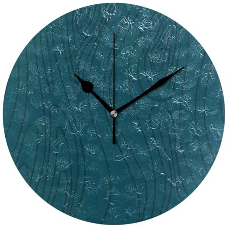 Orologio da parete rotondo da bagno verde scuro con texture annuale da 25,4 cm, senza ticchettio, per soggiorno, hotel, scuola