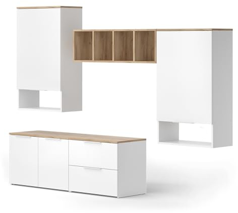 Vicco Wohnwand Wido Weiß/Sonoma | 5 Teile, kombinierbar mit weiteren Elementen der Serie Wido