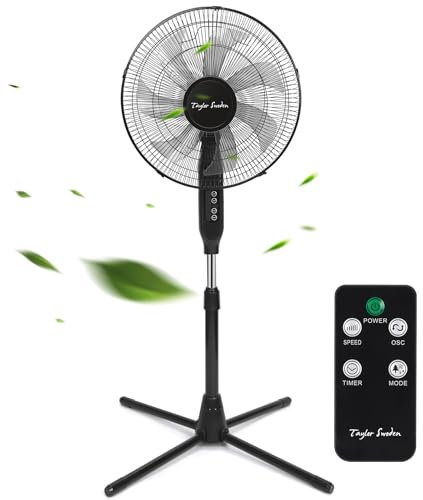 Taylor Swoden Standventilator sehr leise, 9h Timer, LED-Anzeige, 7-Flügel, 50W Stark Ventilator mit Fernbedienung, 3 Modi + 3 Geschwindigkeitsstufen, Höhenverstellbar Lüfter, 80° Oszillierender Fan
