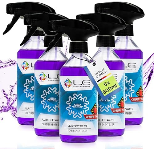 Liquid Elements Winter Scheibenenteiser Spray 5x500ml, Cherry Tec Duft | Enteiserspray wirksam bis -45°C, entfernt Eis ohne Kratzen, verhindert Wiedervereisung