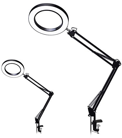 Housoutil Schreibtischlampe Led Lupenlampe Tischlampe Mit Einziehbarem Arm Und Lupen-schweißlicht Schwarz Verstellbar Farbtemperatur Helligkeit Für Lesen Basteln Schweißen