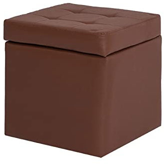 Ottoman-Sitz aus Kunstleder, für Wohnzimmer, Schlafzimmer oder Eingangstür, platzsparend, quadratisch, Spielzeugboxen mit Klappdeckel, Würfel, Schuhhocker, Braun