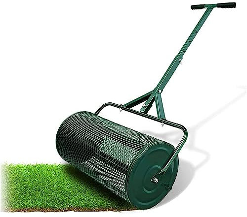 Spandiconcime da 24 pollici per prato, giardino, cortile, maniglia regolabile, cestino in rete metallica resistente - perfetto per spargere torba, fertilizzante e (verde), verde-separato 40x60 cm