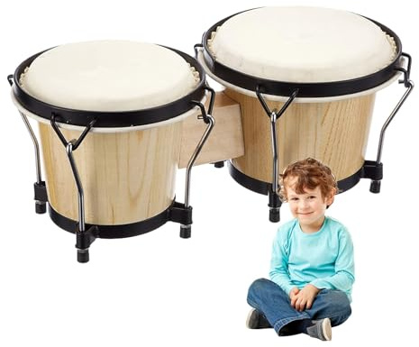 Bongos per legno, Bongo Drum - Strumento musicale a percussione per principianti,Bongos da 6 pollici e 7 pollici, strumento di percussione educativo per adulti