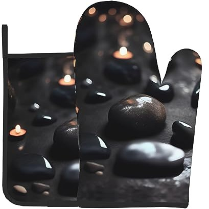 Set di 2 presine isolanti con stampa a forma di cuore nero misterioso, adatti per forni, microonde, friggitrici ad aria, aiuto per la cottura della cucina