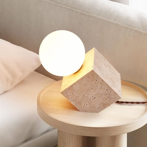 QAZXDRFG Lampada da Comodino Creativa Wabi-Sabi Lampada da Tavolo in travertino Naturale, Mini Lampada da scrivania Giapponese con Base in Pietra, Lampada da Comodino Rustica per Camera da Letto SOG
