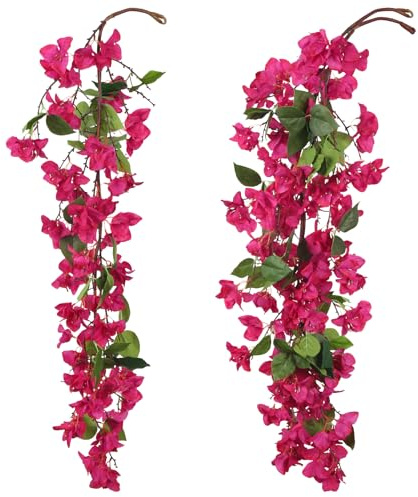 INSUNSIX Ghirlanda di bouganville rosa scuro, 2 pezzi (2PCS), fiori artificiali da appendere, 2 m, bouganvillea finta, fiori di vite artificiali, per archi nuziali, centrotavola, runner da tavola