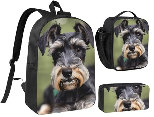YQxwJL Adorable Schnauzer Print - Mochila de 3 piezas con lonchera y estuche para lápices, para viajes, trabajo, camping, unisex