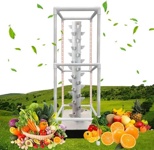 Hydroponics Growing System Hydroponic Tower Growing sytem, 15 Layer 45 Holes Indoor hydroponic Grow System with Led Grow Llight, Vertical Grow Tower with Pump and Movable Water Tank, for He