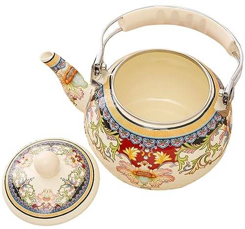 Healifty Tetera Esmaltada Vintage para Calentar Té y Hervir Agua, 2.4 L, Diseño Retro Amplio y Mango Ergonómico, Adecuado para Cocina y Té en Casa