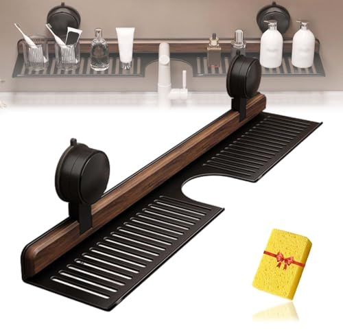 Kanoauo Walnusssaugnepokal -Badezimmerregal, 2025 Neuer Wasserhahn Organizer Rack Mit Saugnapfbecher - Hochleistungsregal -Rack Tabletthalter Für Schlafzimmer RV Schlafsaal Küche