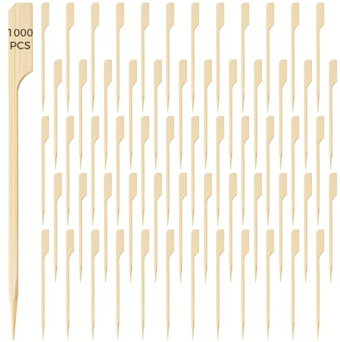 yeeplant Lot de 1000 brochettes en bois pour barbecue, design plat, pointe tranchante pour brochettes faciles, idéales pour les grillades et les apéritifs