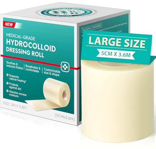 Pansement Hydrocolloïde Rouleau 5cm x 3.6m – Grand Format – Haute Absorption – Barrière Imperméable – Usage Quotidien – Stérile – Protection des Plaisons au Quotidien