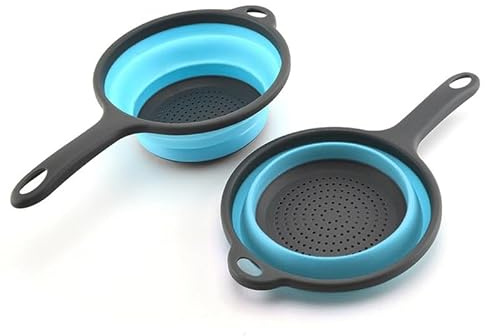 Kitchen Foldable Silicone Strainer Colanders, Collapsible Colanders with Handles, Space-Saver Folding Strainer Colander for Draining Pasta, Vegetable (Blue)