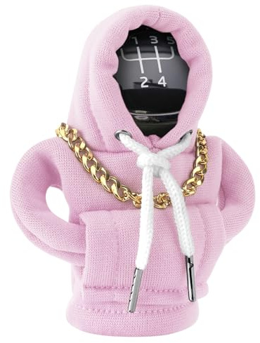 HIAHXC Schaltknauf Hoodie,Auto Schaltknauf Abdeckung,Schalthebel Hoodie mit Halskette,Kreativer Schaltknauf überzieher,Lustige Schalthebel Abdeckung,Manueller Automatischer Shifter Dekoratives (Rosa)