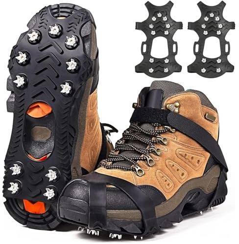 Steigeisen, Spikes Grödel für Schuhe Wanderschuhe Bergschuhe auf Winter EIS Schnee, mit 11 Edelstahl Zähne Spike, Schuhspikes Ice Schuhkrallen Eisspikes Wandern, Größe L