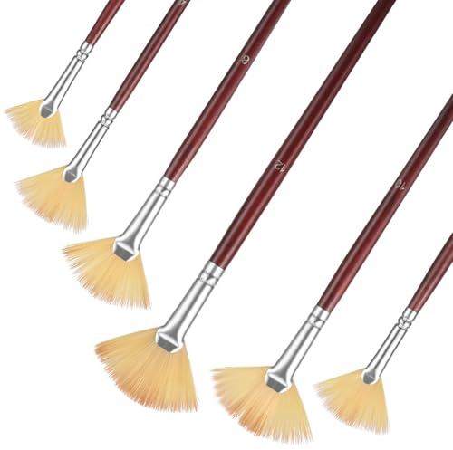 Classicseali 6 Piece Painting Brush Set, Artist Brush with Wooden Handle, Fan Brush Acrylic for Acrylic Painting, Oil Painting, Gouache and Landscape Painting, Nylon Hair, Multifunctional Fan Brush