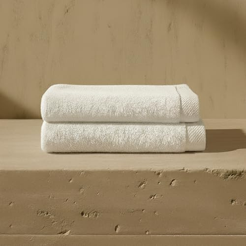 VOUCLER – Oasis Juego de 2 Toallas de Mano 50x90 CM Blanco | 100% Algodón Peinado 550 g/m² | Alta absorción y Calidad | Juego Toallas Baño Premium | Ideal para el Hogar Y SPA | Certificado Oeko-Tex