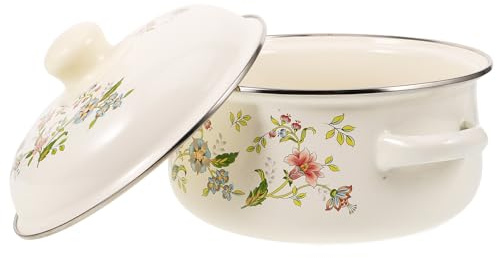 BESPORTBLE Marmite en Émail Multifonctionnelle 18 CM Casserole à Soupe 2 L Cocotte Épaisse Compatible Induction et Gaz Ustensile Cuisine pour Mijotés et Fruits de Mer Résistance Haute