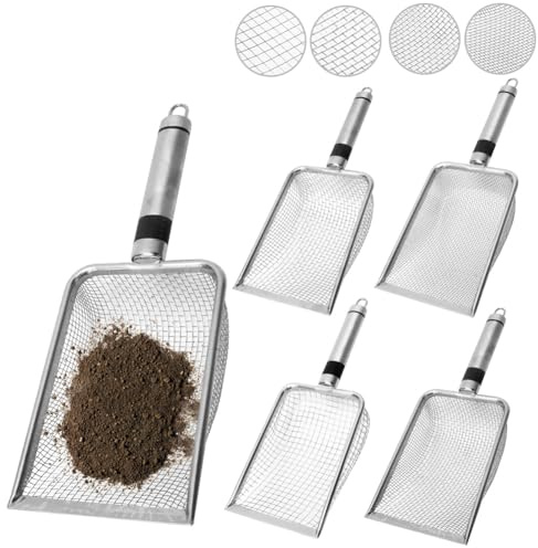 Yuragim Trädgårdssil av Rostfritt Stål, 4-PackTrädgårdssil Jord med Handtag, för Jord Kompost Sand och Kattströ, 2,0 2,8 3,8 5,0 mm Maskstorlek, Multifunktionell Sil för Trädgård och Hemmabruk