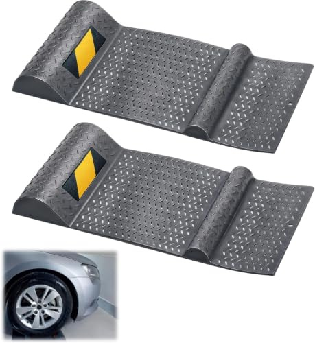 2er Set Parkmatten Radstopper für Garage, Einparkhilfe Garage mit Reflektierende Band für Sicheres Einparken, Autostopper Anfahrschutz mit rutschfeste Bremsschwelle für Garagen Parkplätze