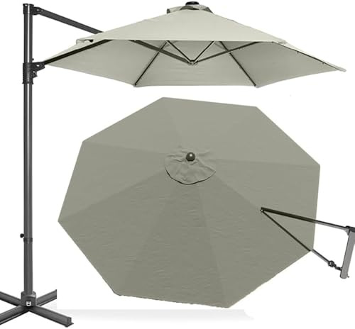 OPOLDBDMAC 10Ft 11.5ft Patio Umbrella Replacement Canopy For Cantilever Umbrella Round, 8 Ribs Market Umbrella Top Cover, Pool Parasol Offset Umbrella Canopy Top Only(Taupe,3m/10ft)
