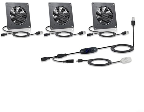 Ventilador USB con regulación de temperatura para electrónica, 10 niveles de velocidad 0-60 °C, silencioso 120 mm, IPX5, resistente al agua, para servidores, rack, invernadero, oficina, negro