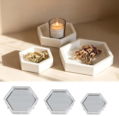 3 Stück Silikonformen Gießformen Tablett FORMVERSITY, Hexagon Gießformen Silikon Tablett Silikon Kerzenhalter, Epoxidharz Formen Gips Formen Zum Gießen für Epoxidharz, Gips Diy Basteln