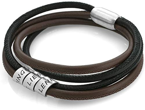Herrenarmband Leder Silber Gravur braun schwarz 925 Silber Männer Armband Schmuck Namensarmband Herren Lederarmband Namen für Mann Magnet Nappaleder Herrenschmuck mit Text