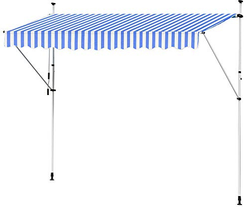 Markise Klemmmarkise Einziehbar Balkonmarkise Gelenkmarkise Sonnenschutz Manuell Kurbel Blau Weiß 350 cm Kingpower