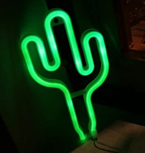 Groenovatie Lampada LED Neon Cactus, a batteria e USB, 27 x 15 x 2 cm, verde