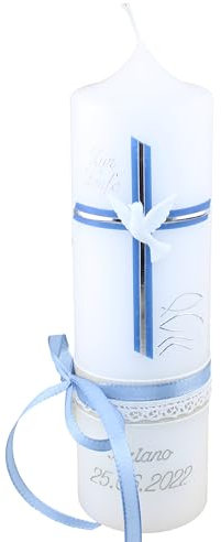 Cerziies® Taufkerze TIZIANO Junge oder Mädchen mit Name und Datum, individuell und handverziert 1568