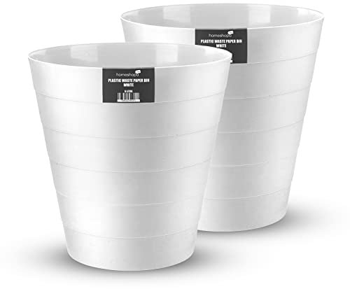 HOMESHOPA Plastic Waste Paper Bin White, 2 Pack 6L Round Waste Basket Trash Can, Lightweight Rubbish Bin for Kitchen, Bedroom, Bathroom, Open-Top Design, Ourdoor Gargabe Container Dustbin