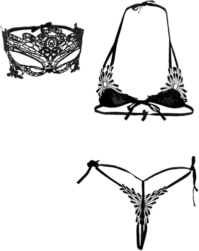 VicSec 2 Pezzi Set Lingerie Sexy Pizzo Reggiseno e Mutandine Donna Bikini Micro Costume da Bagno Top Perizoma Babydoll Biancheria da Notte con Maschera